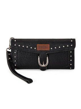 Western Wristlet Wallet RFID Trifold Card Holder Vegan Leather Studded Buckle